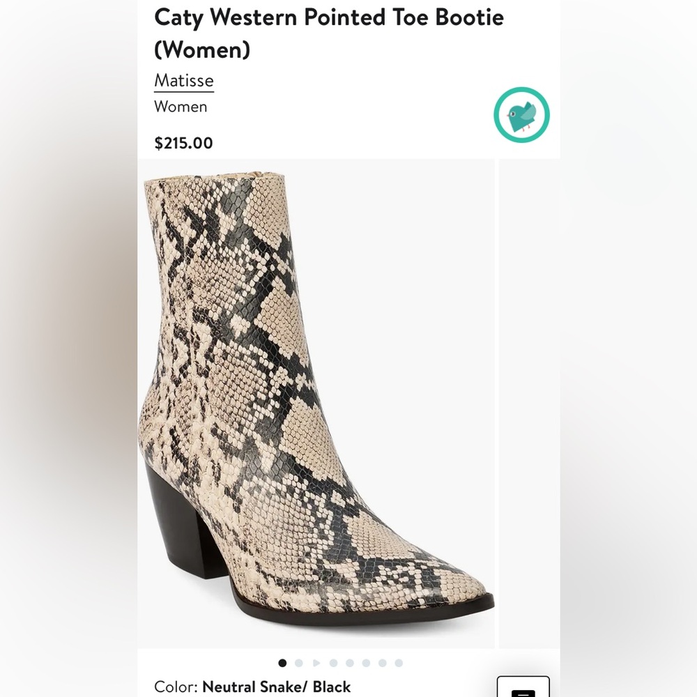 Brand new, never worn Matisse Caty Snakeskin booties size 9.5